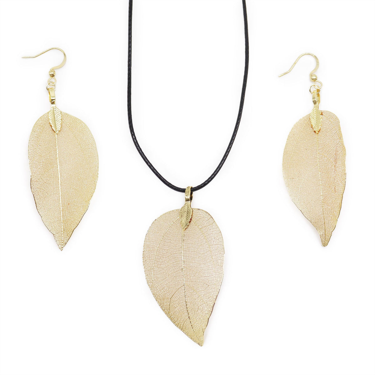 Gold Bravery Leaf Necklace & Earrings Set – Real Leaf Gift Box