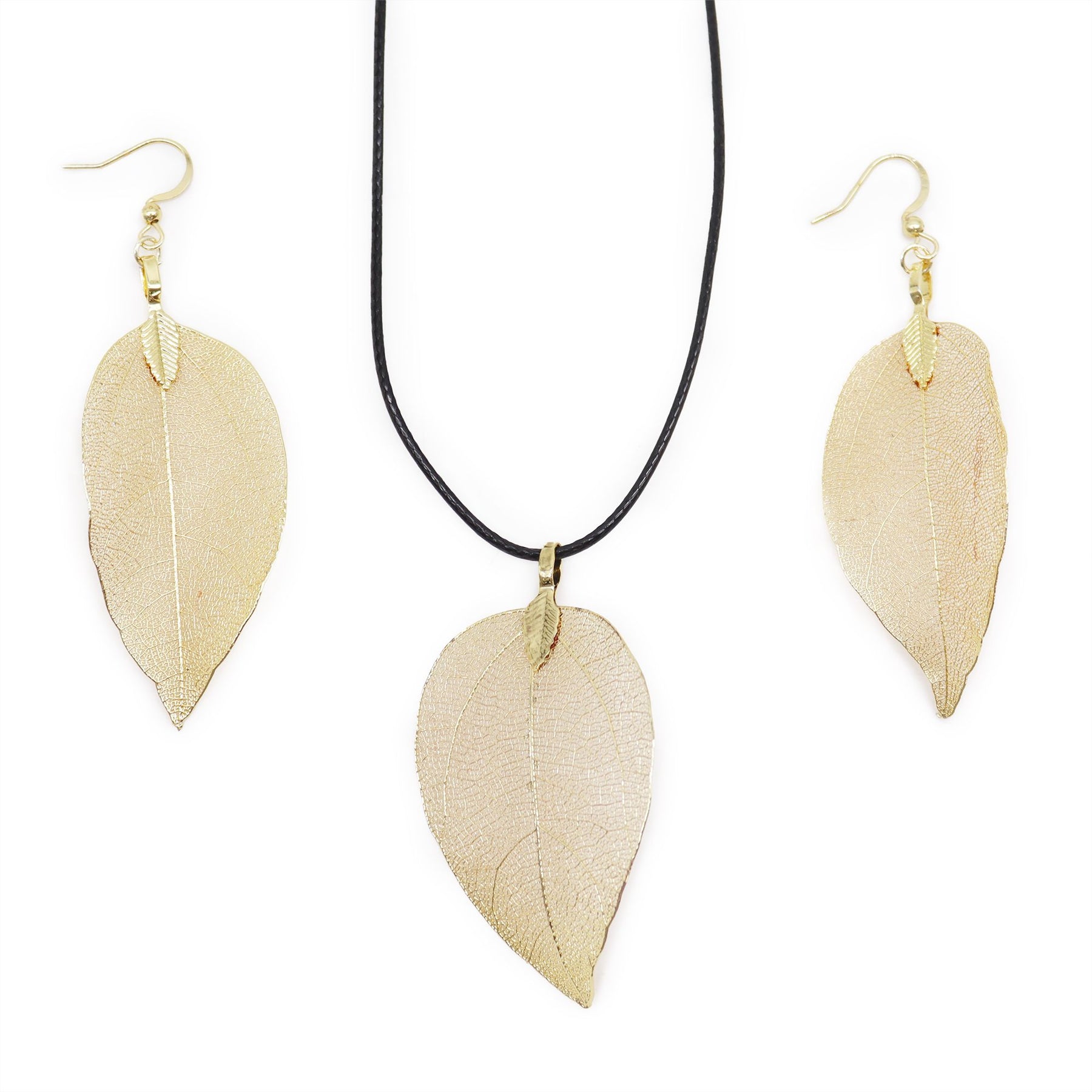 Gold Bravery Leaf Necklace & Earrings Set – Real Leaf Gift Box