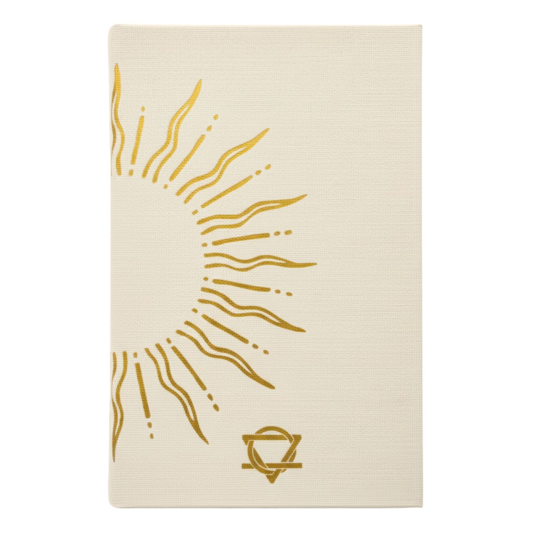 Creamy ivory gratitude journal with gleaming gold sun design and gilded page edges