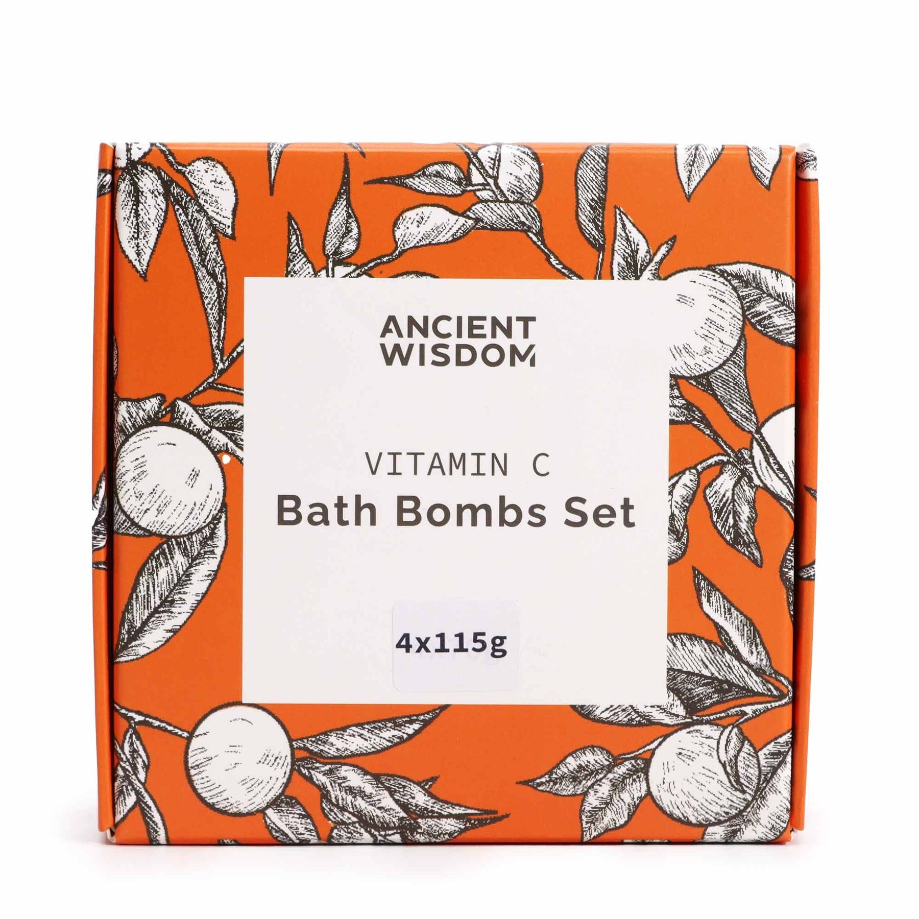 Box of Ancient Wisdom Vitamin C Bath Bombs Set with orange and black design