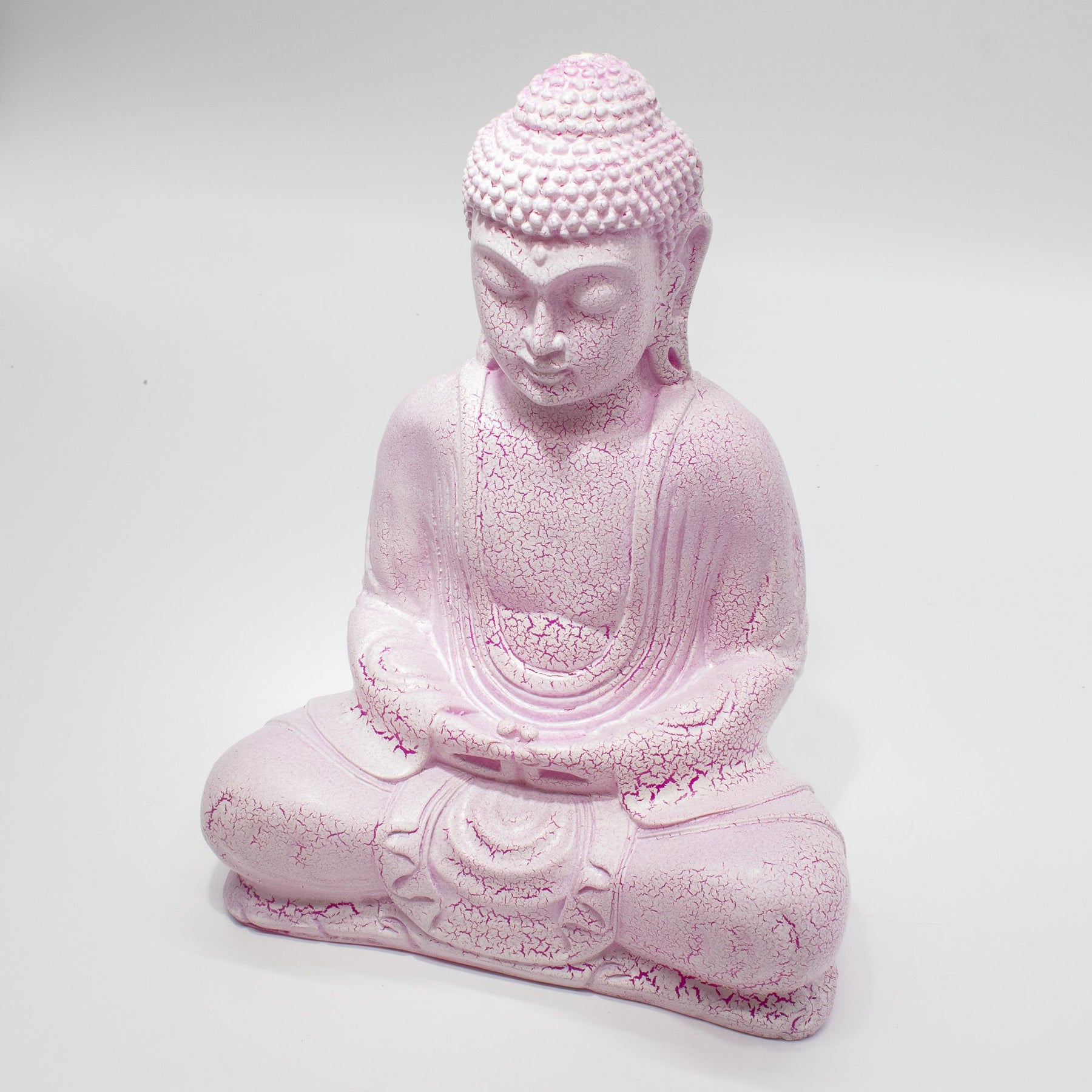 Meditation Buddha Lamp with crackle textured surface on modern oval stand