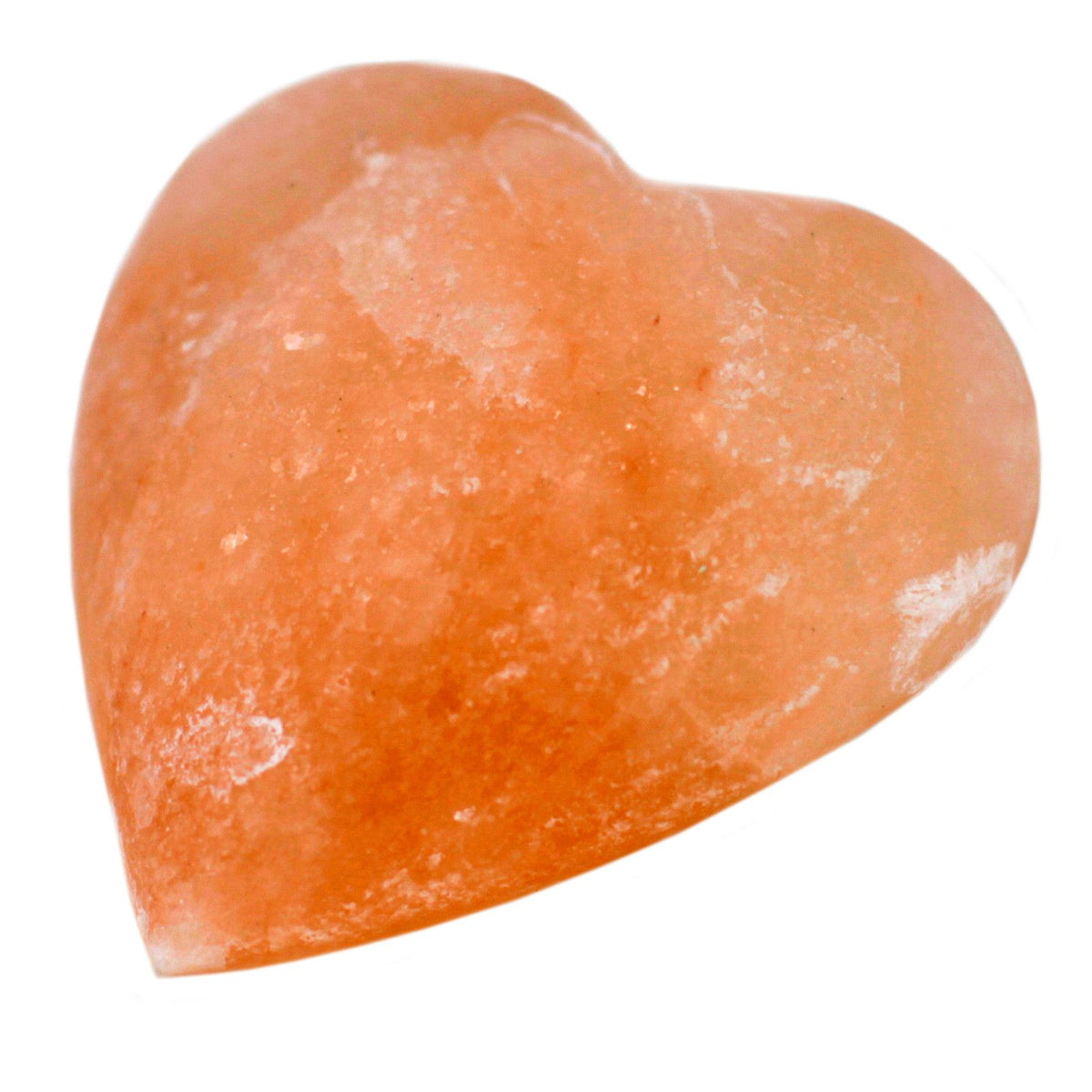 Heart-shaped orange himalayan heart deodorant stone on a white background