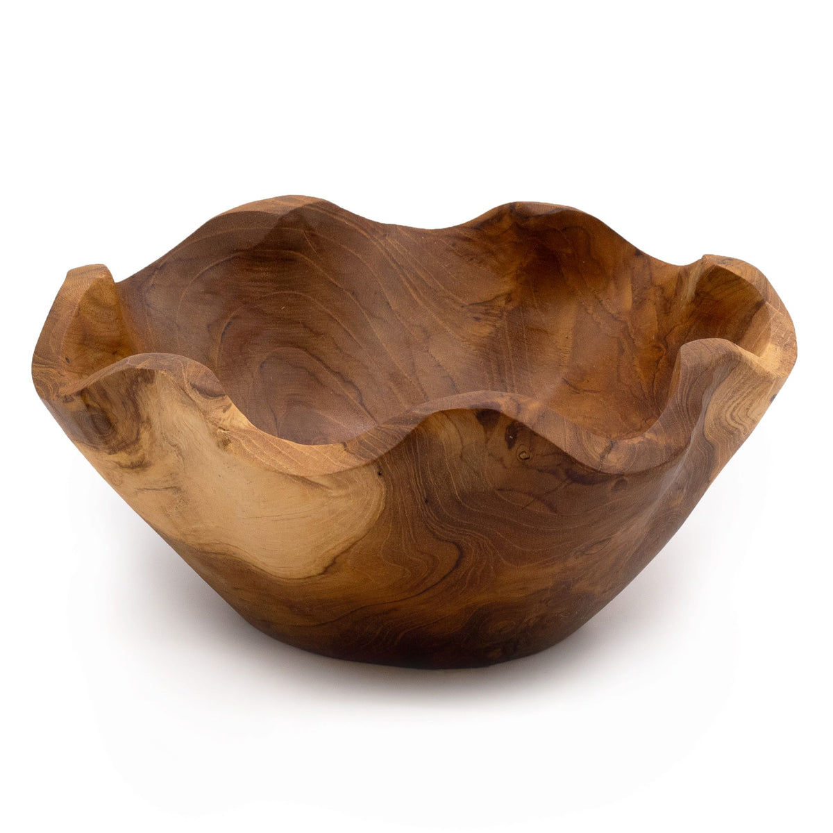 Medium smooth teakwood fruit bowl (21×9cm) with rich natural grain