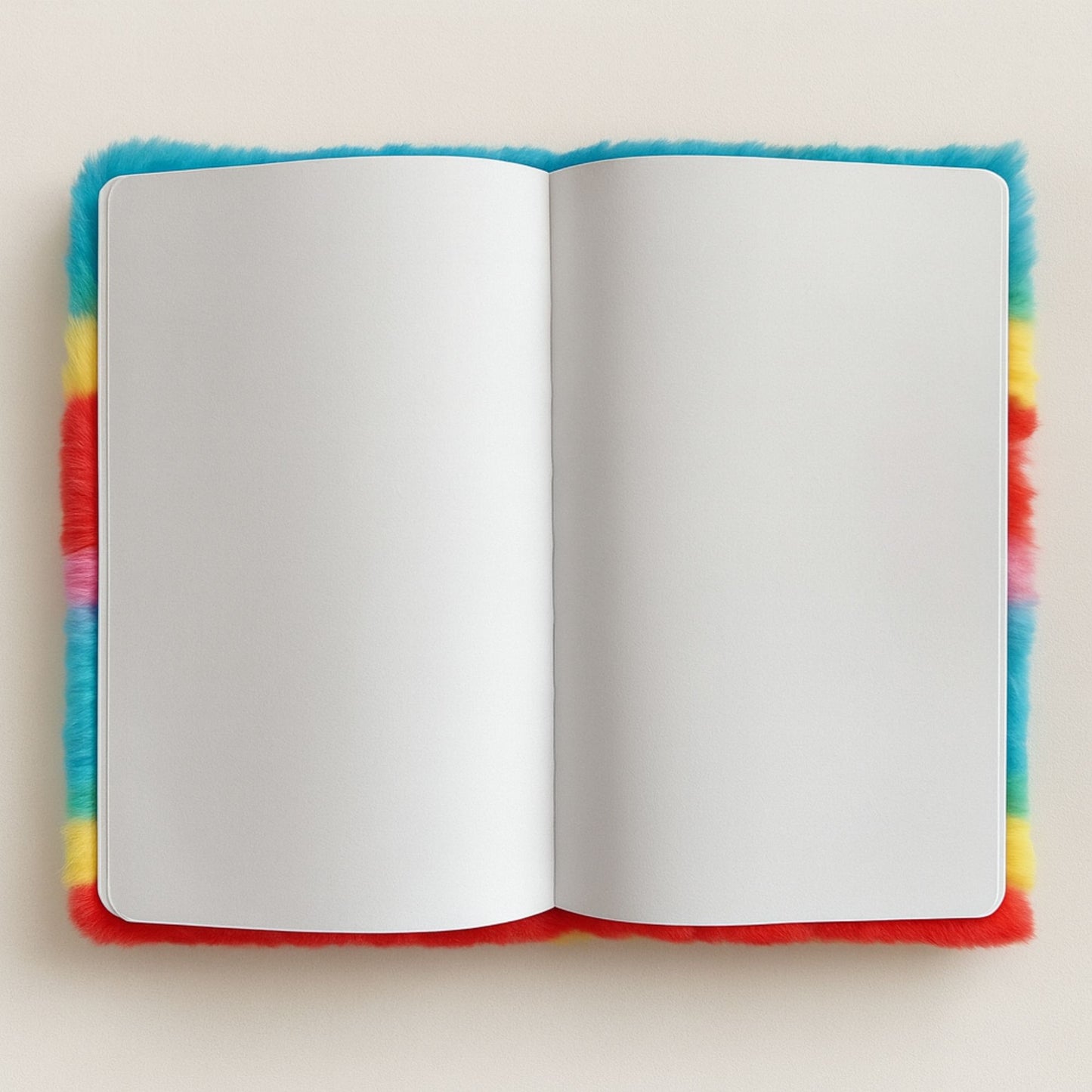 Open notebook with colorful fuzzy edges