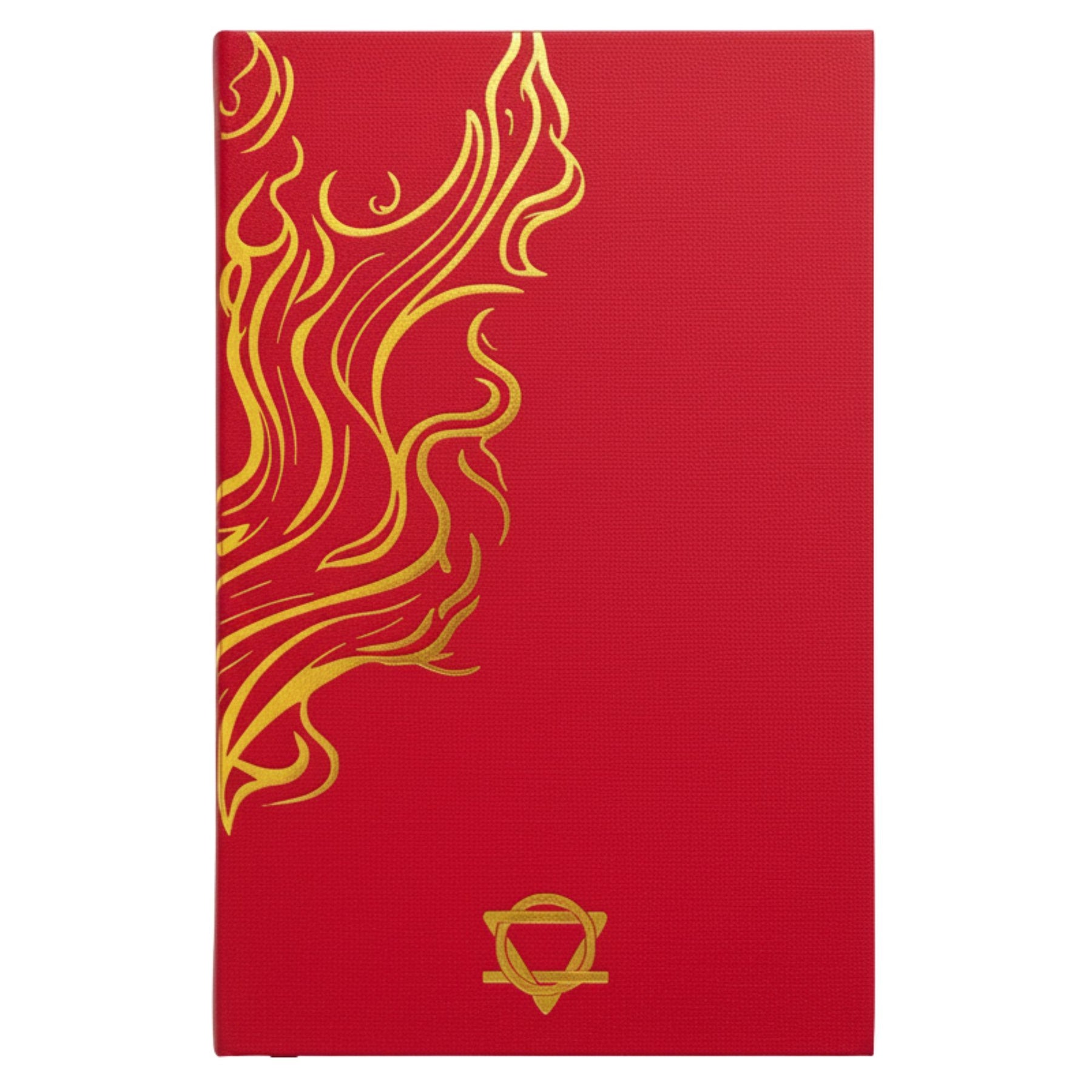 Red book with gold flame design