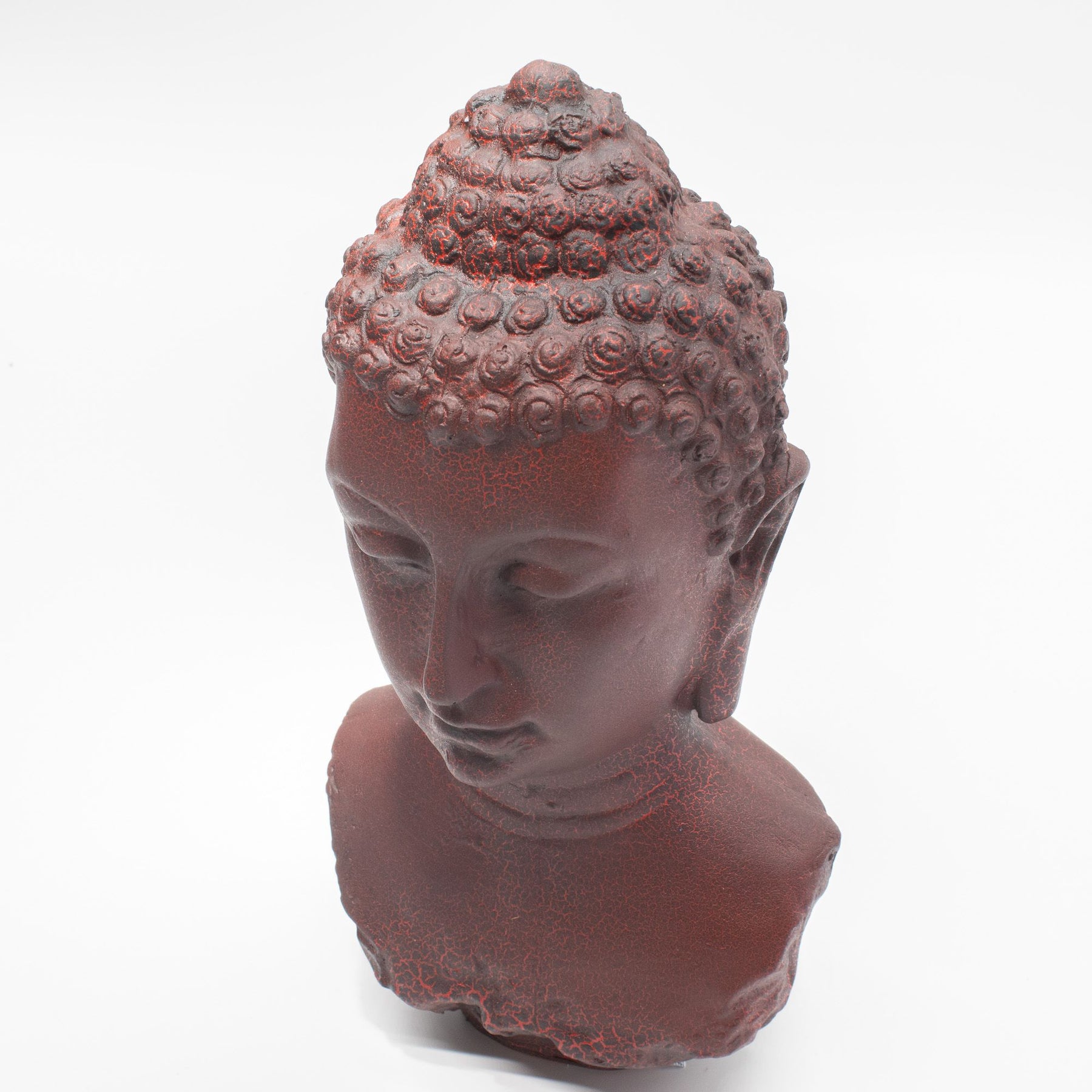 Buddha Bust Lamp with crackle textured surface on modern oval stand