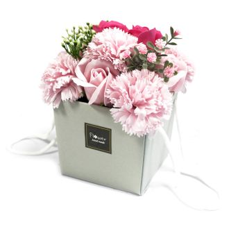 Luxury soap flower bouquet featuring realistic pink roses and carnations