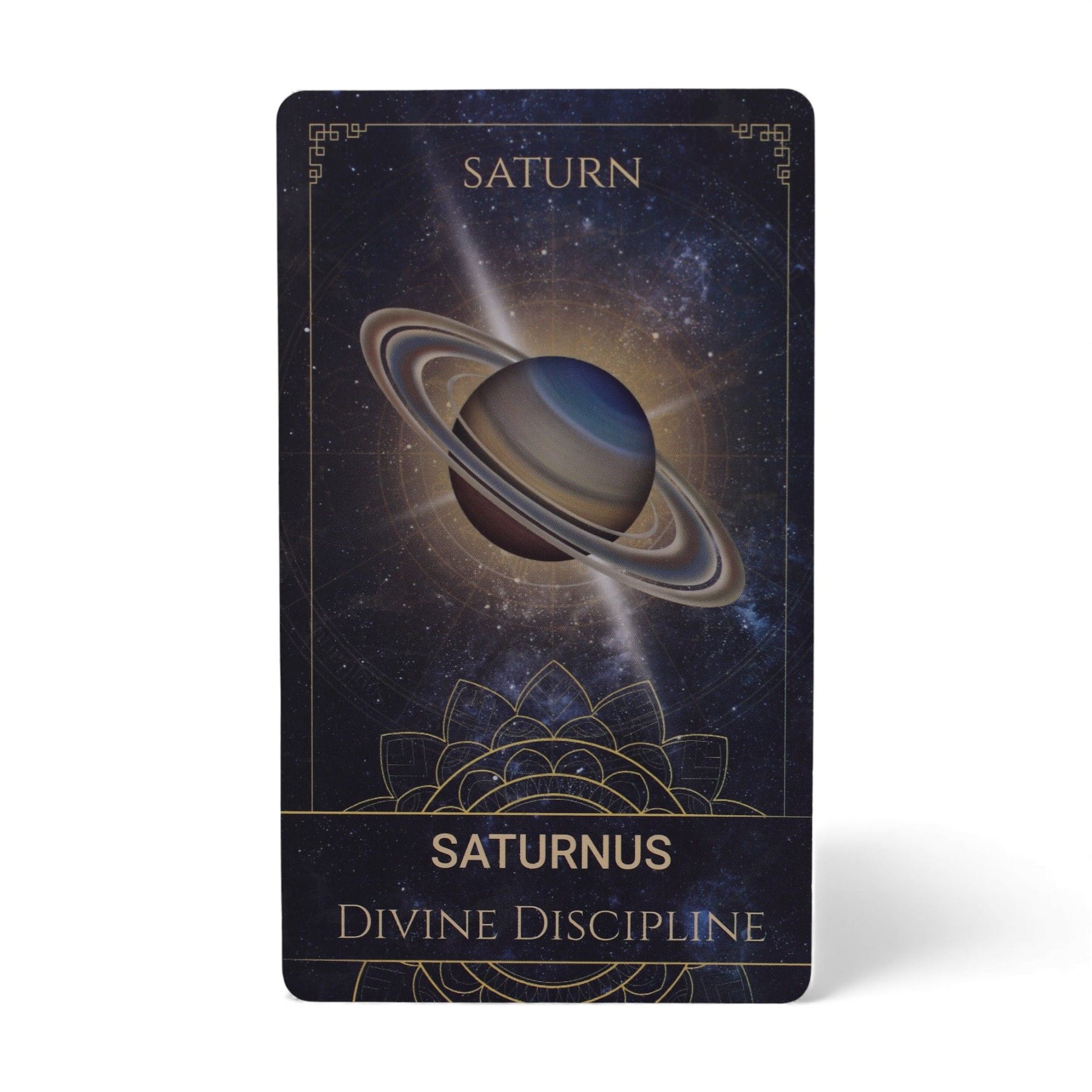 Card featuring the planet Saturn with 'Saturnus' and 'Divine Discipline'