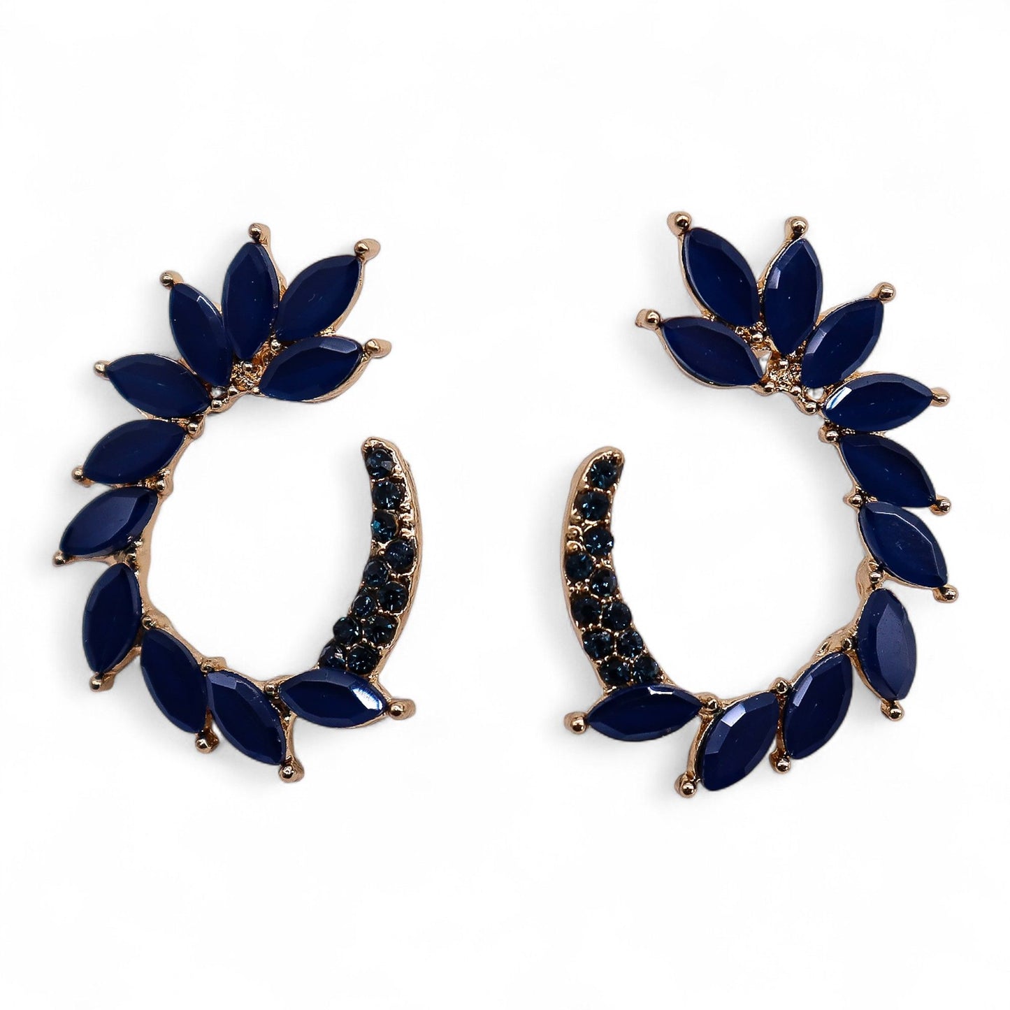Royal blue vintage glass circle loop earrings reflecting ocean light
