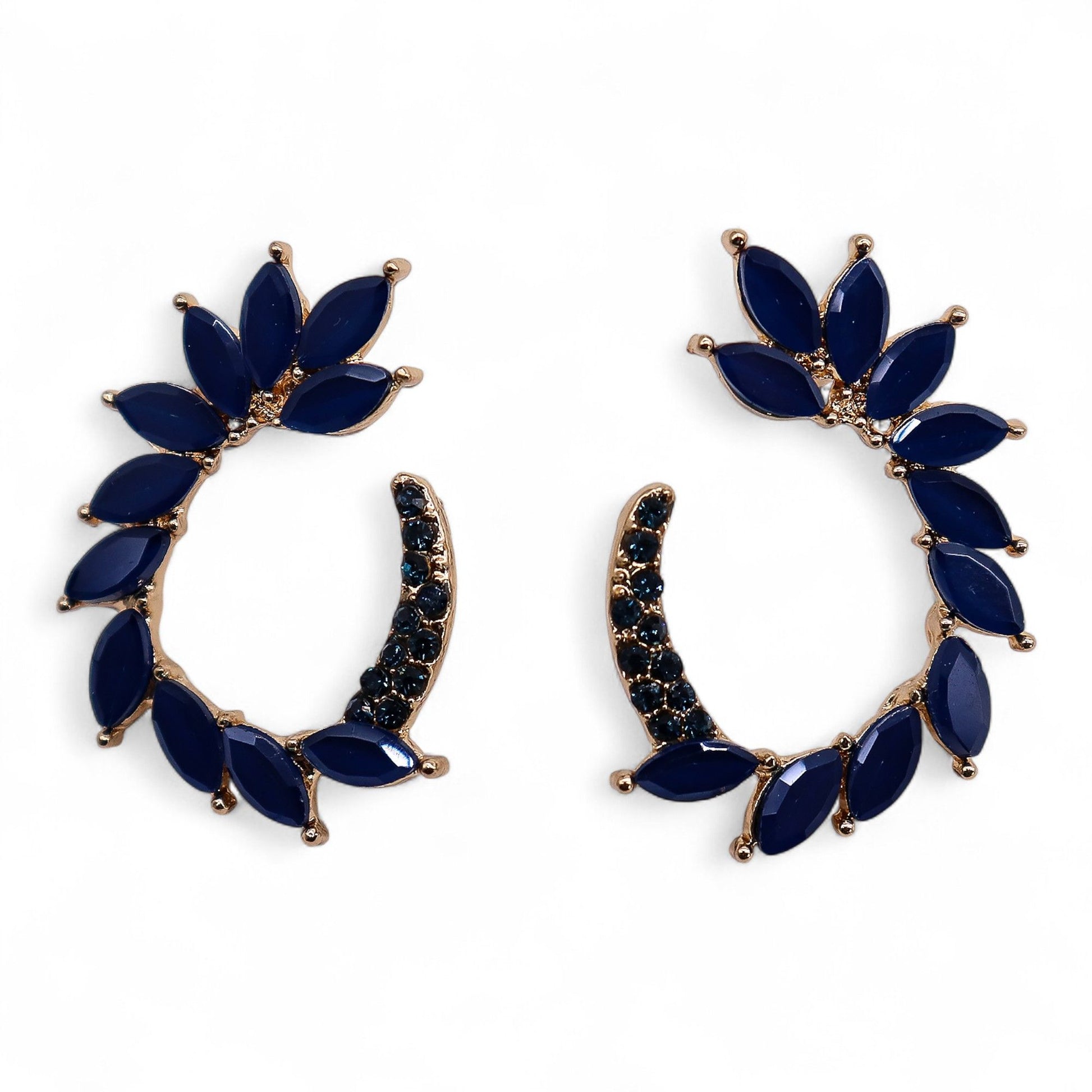Royal blue vintage glass circle loop earrings reflecting ocean light