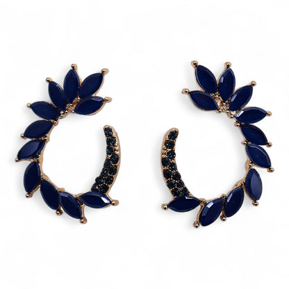 Royal blue vintage glass circle loop earrings reflecting ocean light