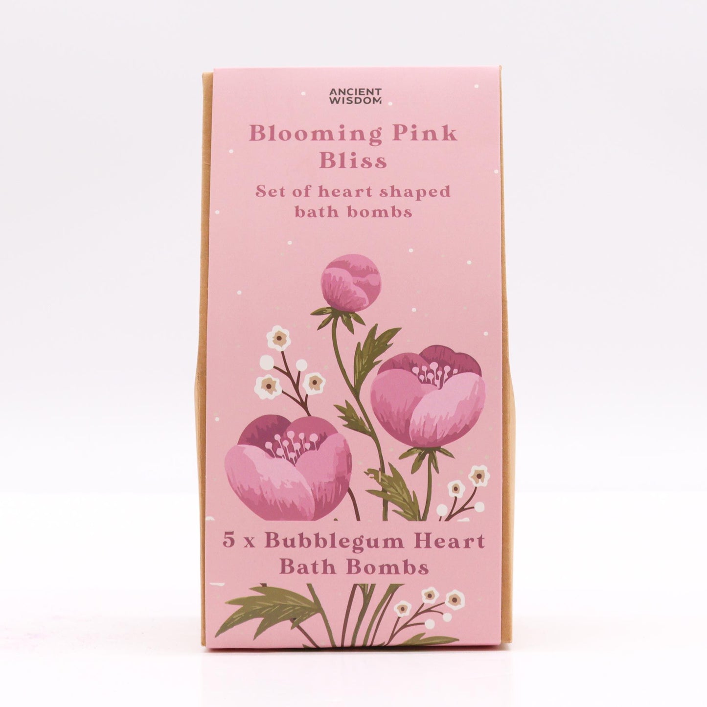 Blooming Pink Bliss Bath Heart Gift Set in beautiful pink box with 5 pink heart-shaped bath bombs