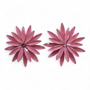 Pair of pink flower-shaped earrings on a white background