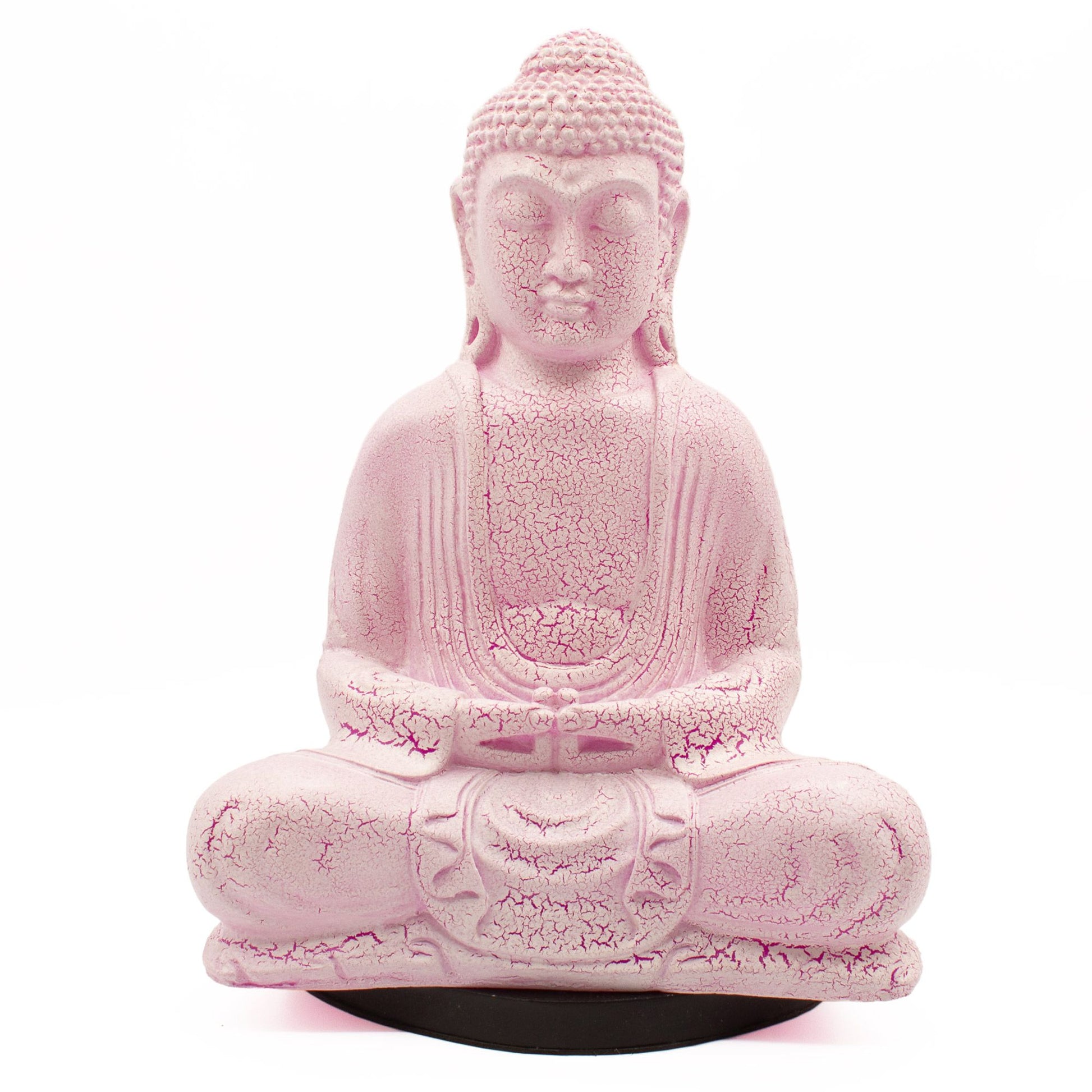 Meditation Buddha Lamp with crackle textured surface on modern oval stand