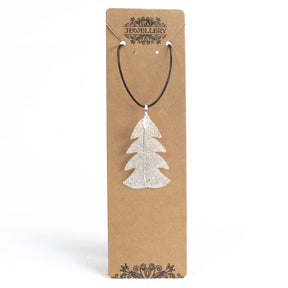 Silver electroplated real festive fir leaf necklace pendant on delicate chain, natural leaf veins visible