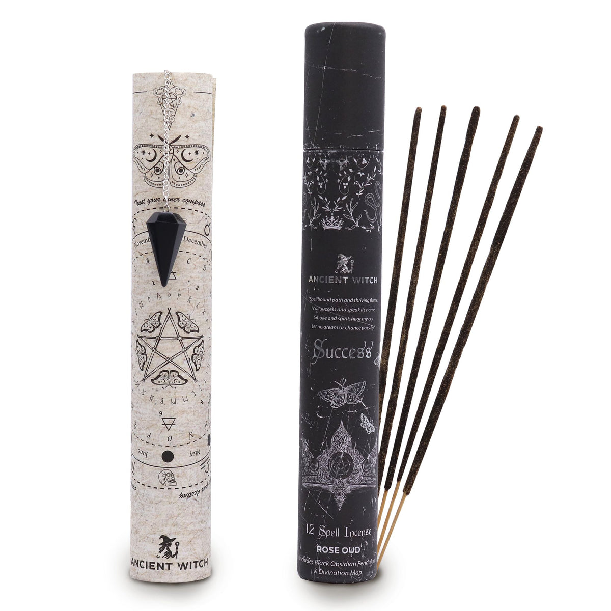 Incense sticks with pendulum on a white background