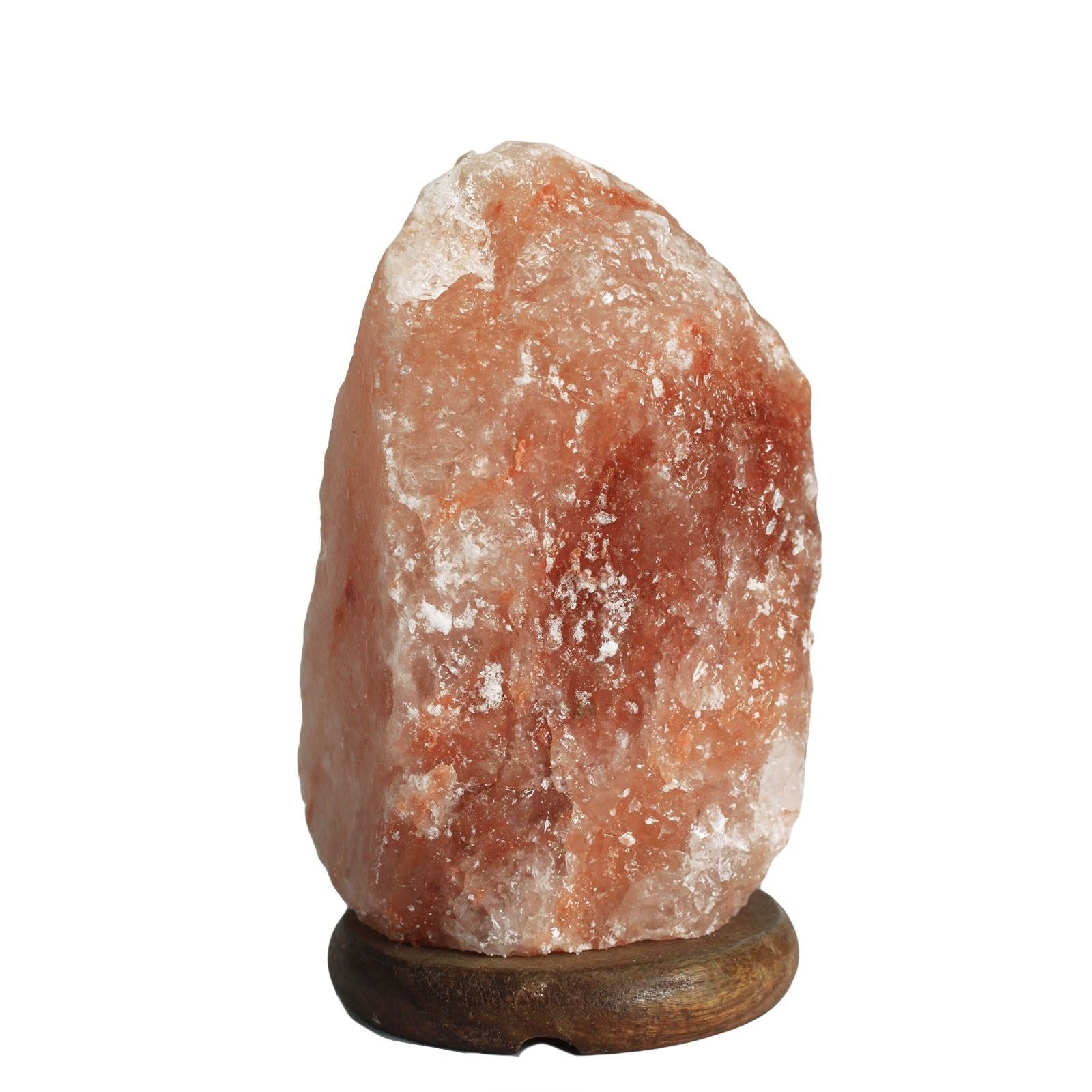 Large 2–3kg natural pink Himalayan salt lamp glowing richly on wooden base