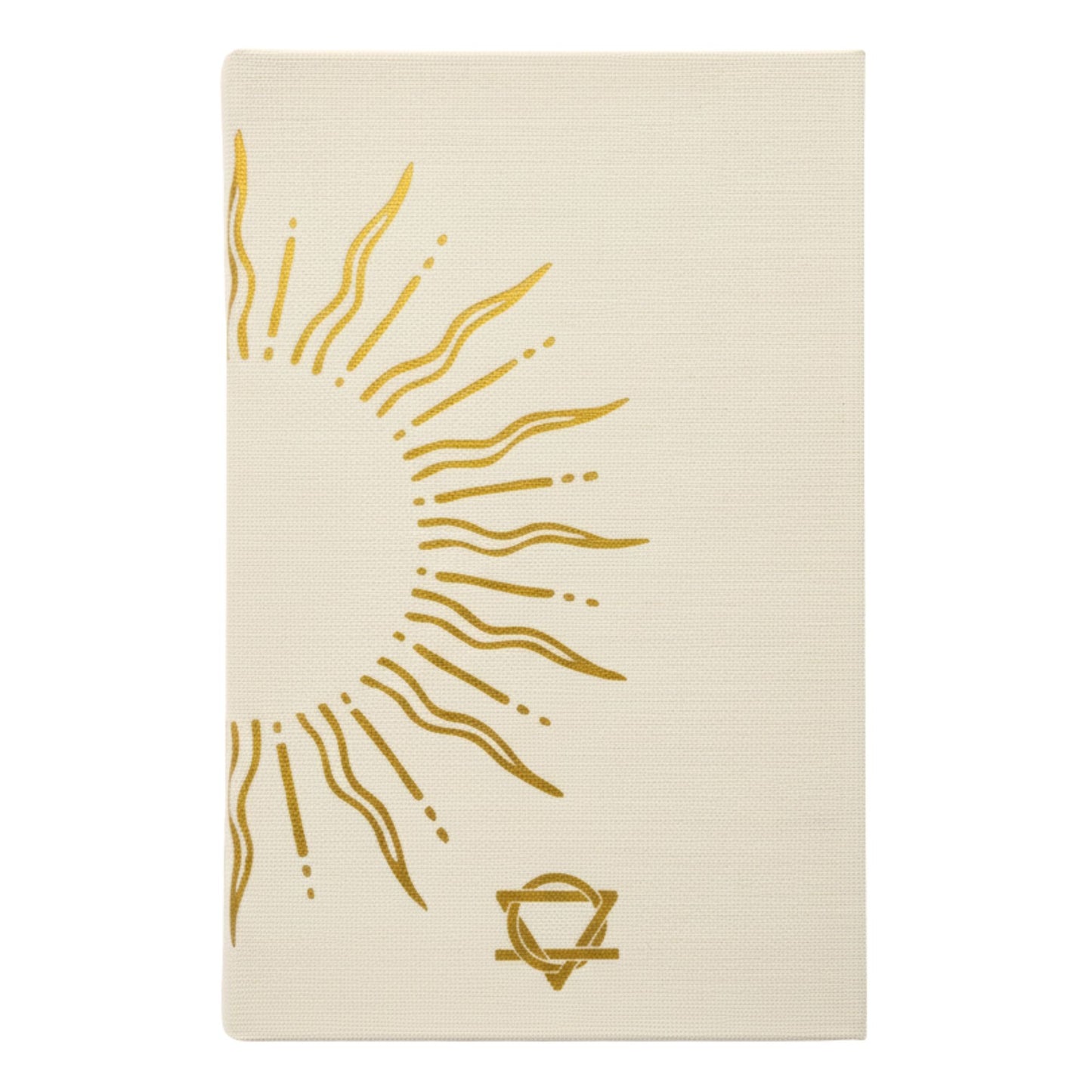Creamy ivory gratitude journal with gleaming gold sun design and gilded page edges