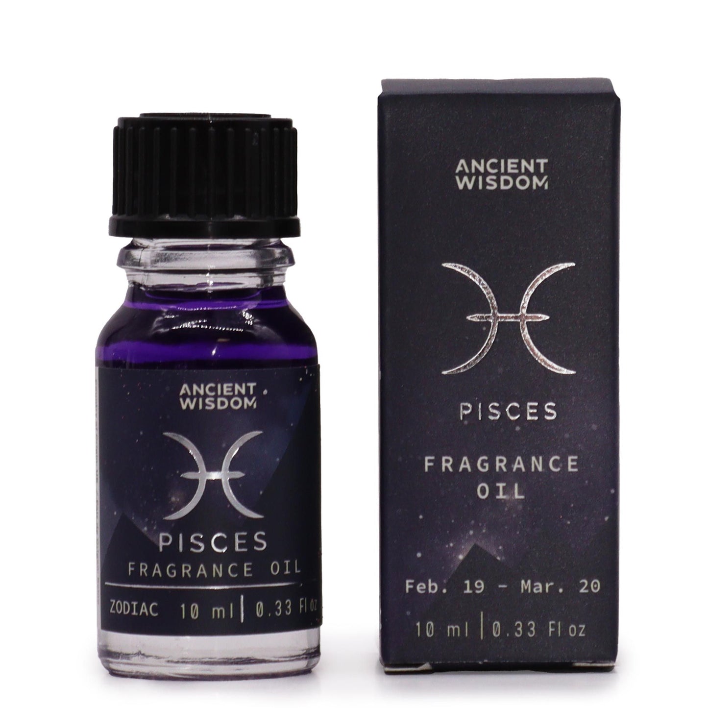 Pisces fragrance oil bottle and packaging on a white background