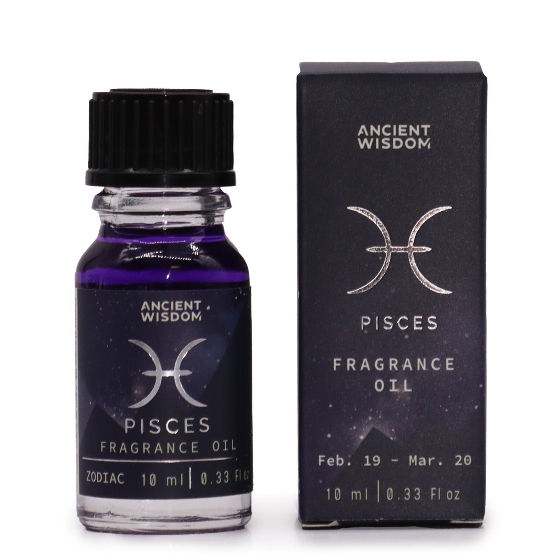 Pisces fragrance oil bottle and packaging on a white background