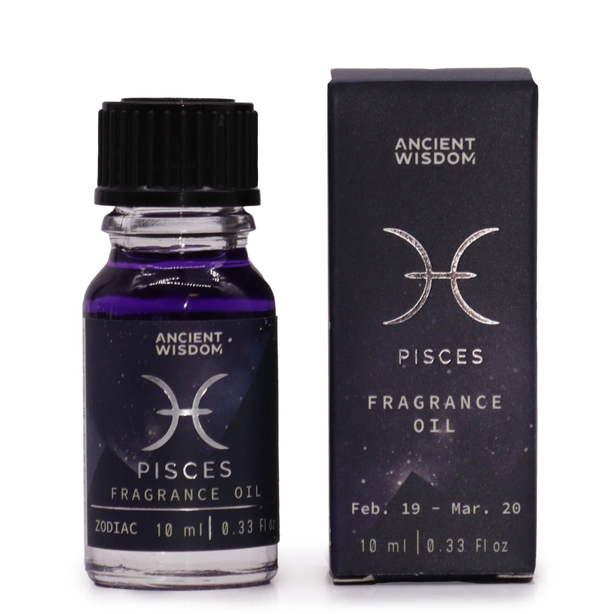 Pisces fragrance oil bottle and packaging on a white background