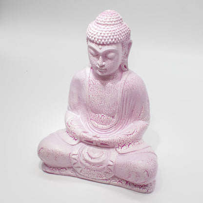Meditation Buddha Lamp with crackle textured surface on modern oval stand