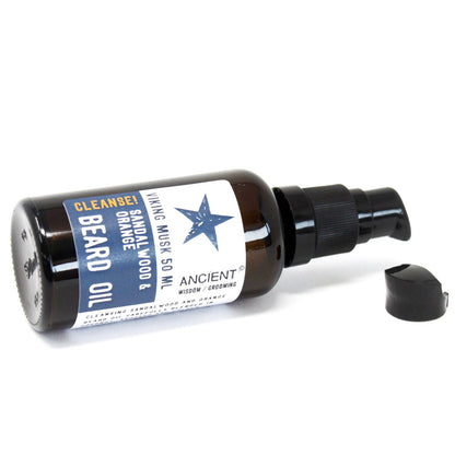 50ml amber glass bottle of Viking Musk Beard Oil with elegant dropper