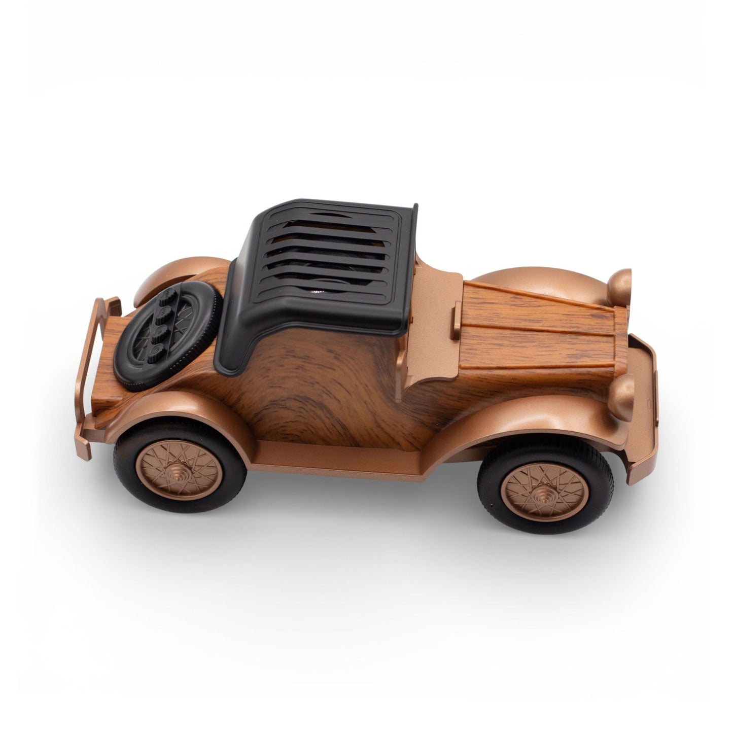 Classic vintage car-shaped Bluetooth speaker in wood-effect body with retro chrome details