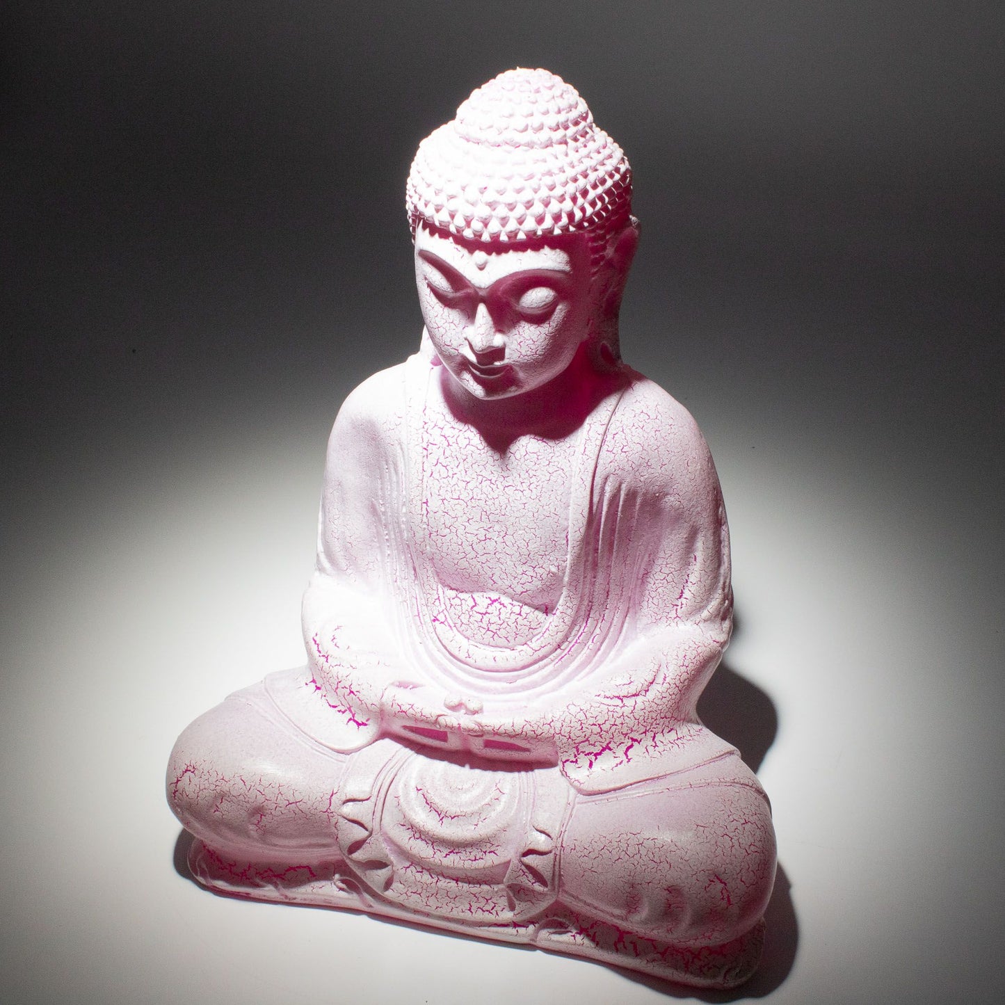 Meditation Buddha Lamp with crackle textured surface on modern oval stand