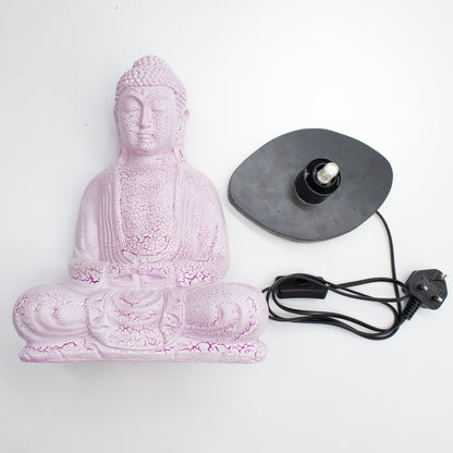 Pink Meditation Buddha Lamp with crackle textured surface with a lamp base and power cord