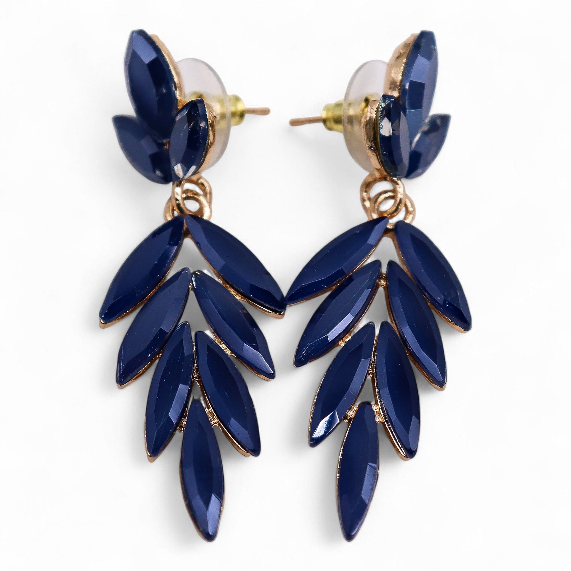 Royal blue vintage glass long drop earrings swaying gently