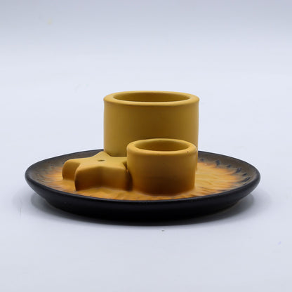 Mustard yellow ceramic candle and incense holders
