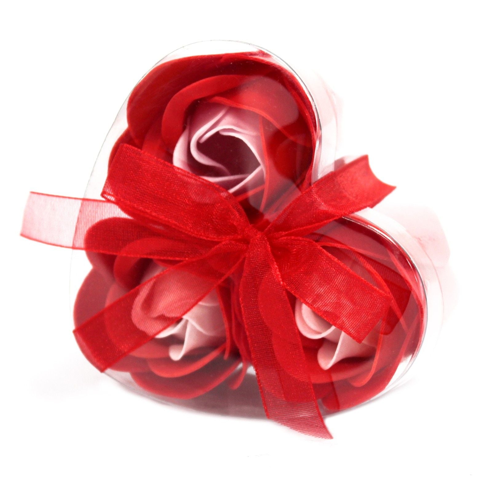 Set of 3 luxury red soap flowers, featuring realistic rose petals in soft pastel tones, beautifully arranged and ready for gifting or bath use