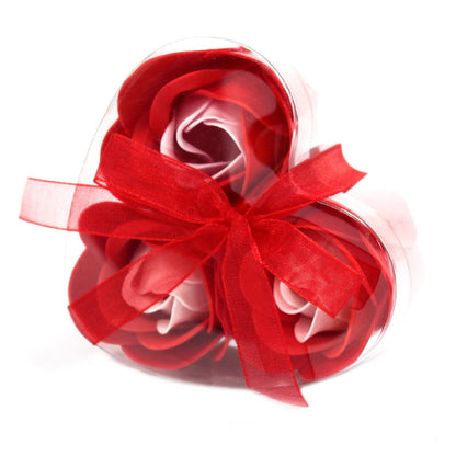 Set of 3 luxury red soap flowers, featuring realistic rose petals in soft pastel tones, beautifully arranged and ready for gifting or bath use