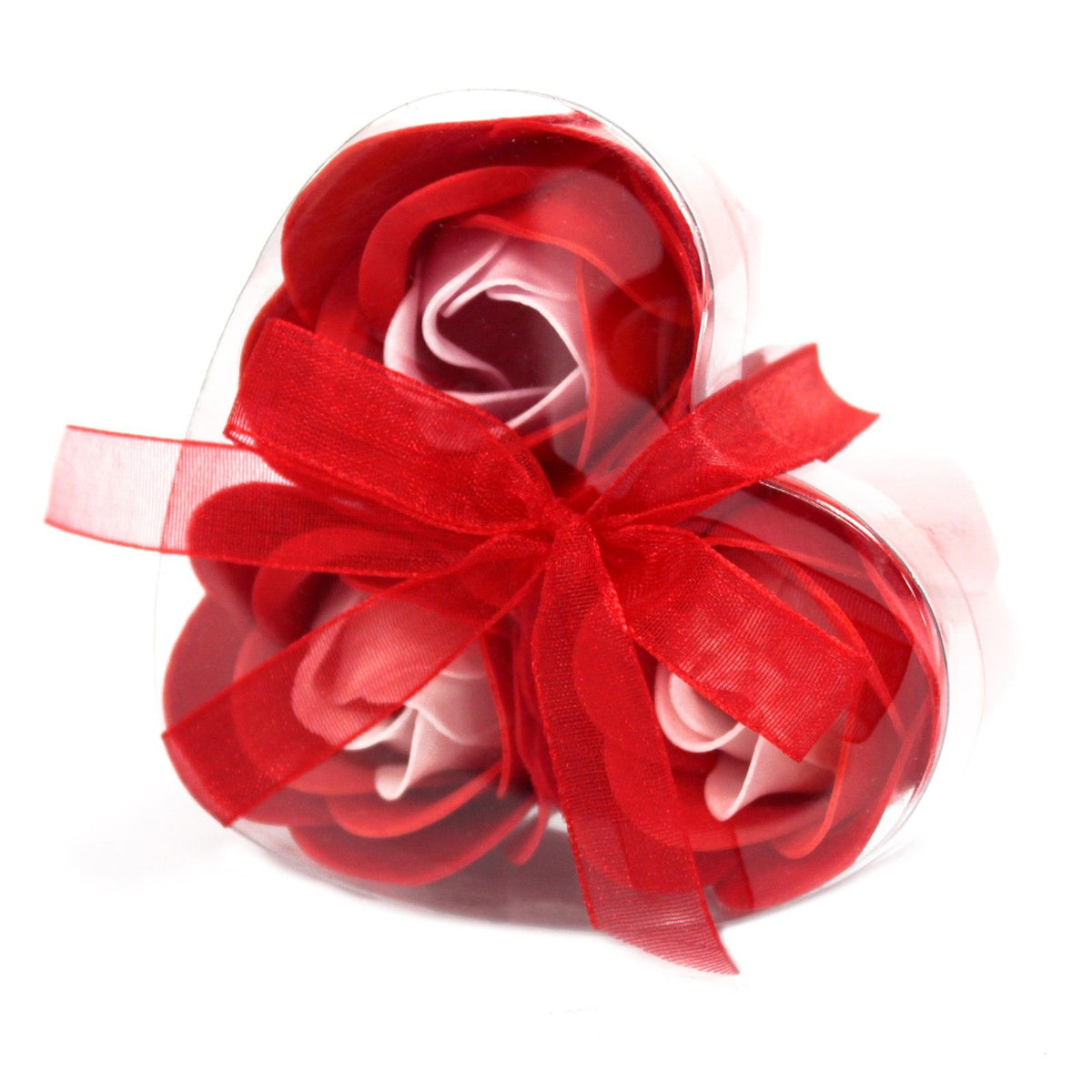 Set of 3 luxury red soap flowers, featuring realistic rose petals in soft pastel tones, beautifully arranged and ready for gifting or bath use