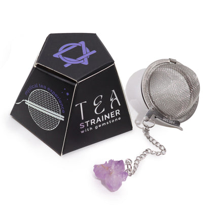 Tea strainer with gemstone and packaging on a white background