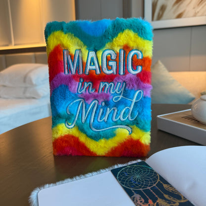 Fluffy rainbow plush “Magic In My Mind” journal