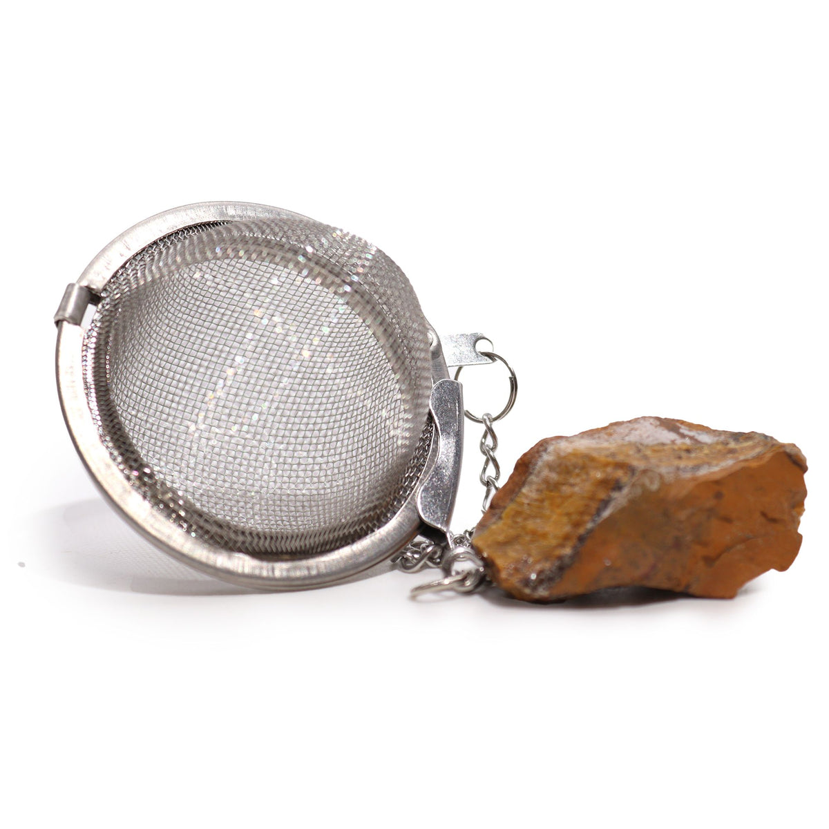 Raw golden tiger's eye crystal tea strainer with stainless steel mesh basket