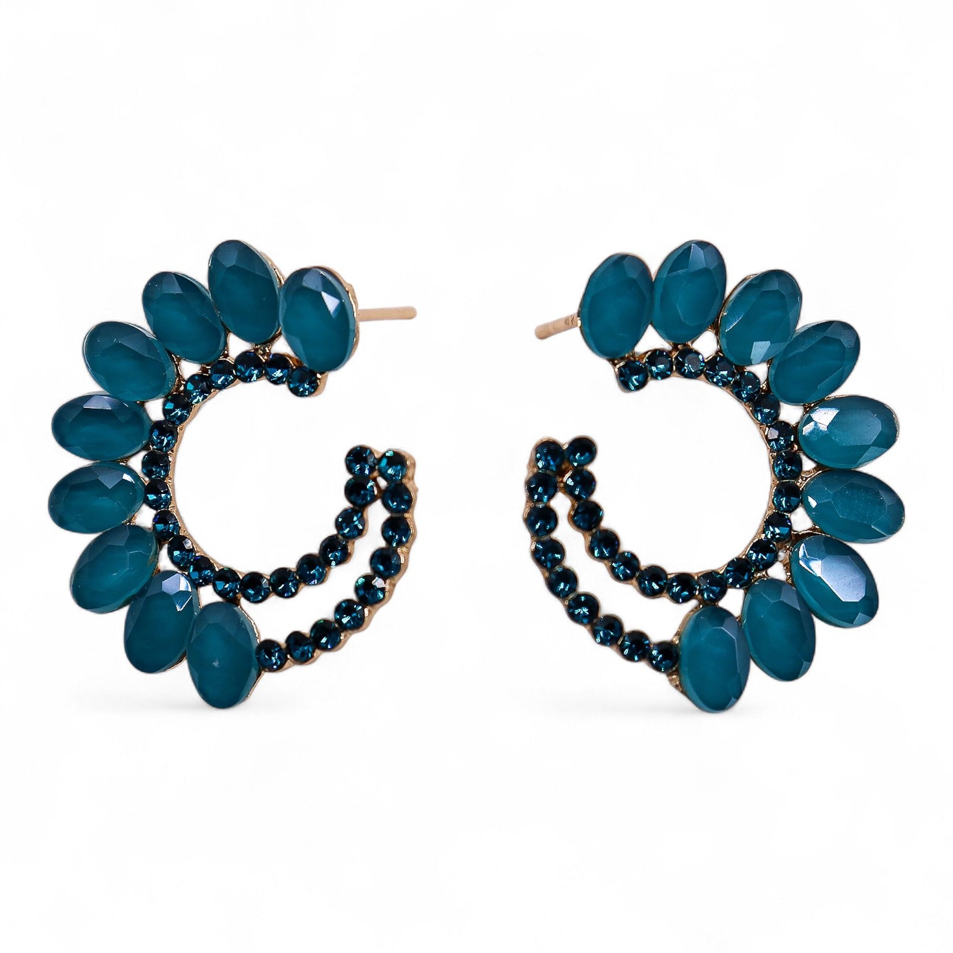 Teal green vintage glass circle loop earrings