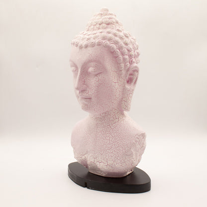 Buddha Bust Lamp with crackle textured surface on modern oval stand