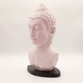 Buddha Bust Lamp with crackle textured surface on modern oval stand