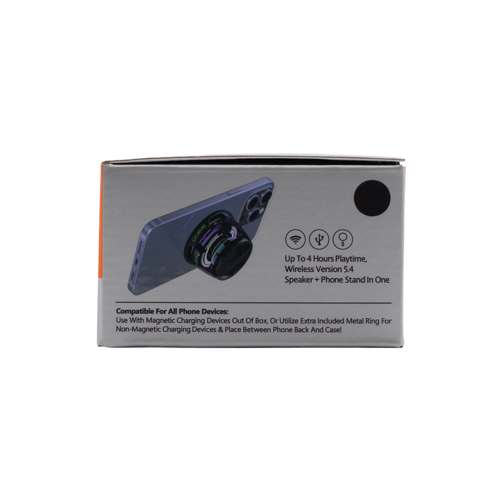 G300 mini speaker snapped onto phone back, propped as stand for hands-free video watching or calls