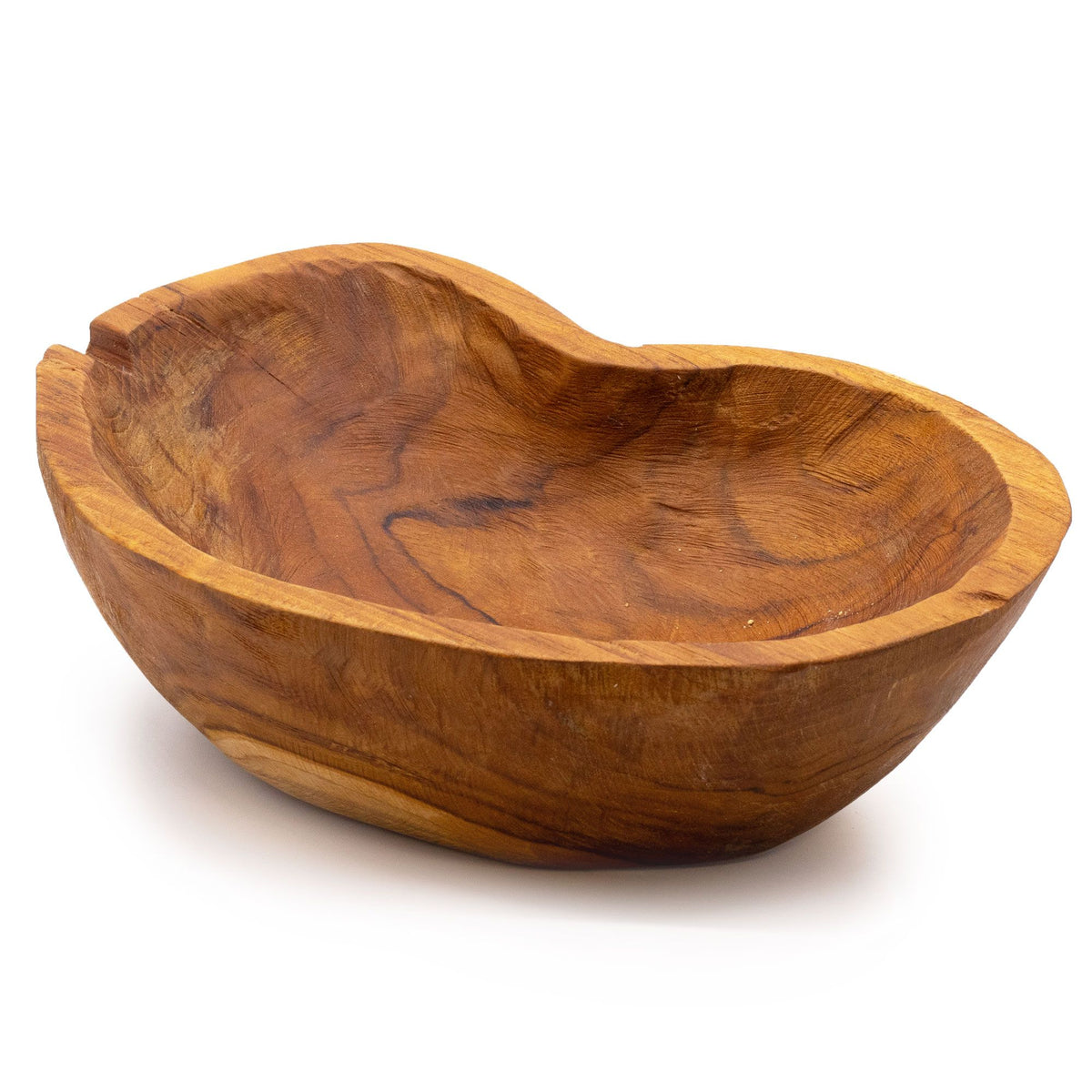Natural rough shape teakwood fruit bowl (31×22×8cm) with organic live edges and rich warm grain
