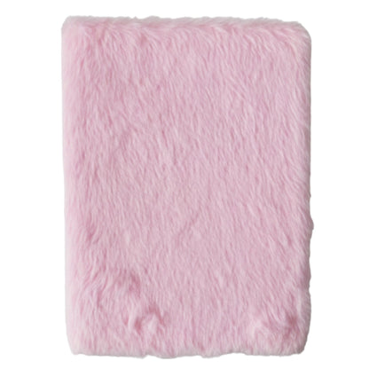 Fluffy pastel pink plush journal with silver “before I forget…” embroidery