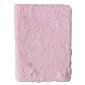 Fluffy pastel pink plush journal with silver “before I forget…” embroidery