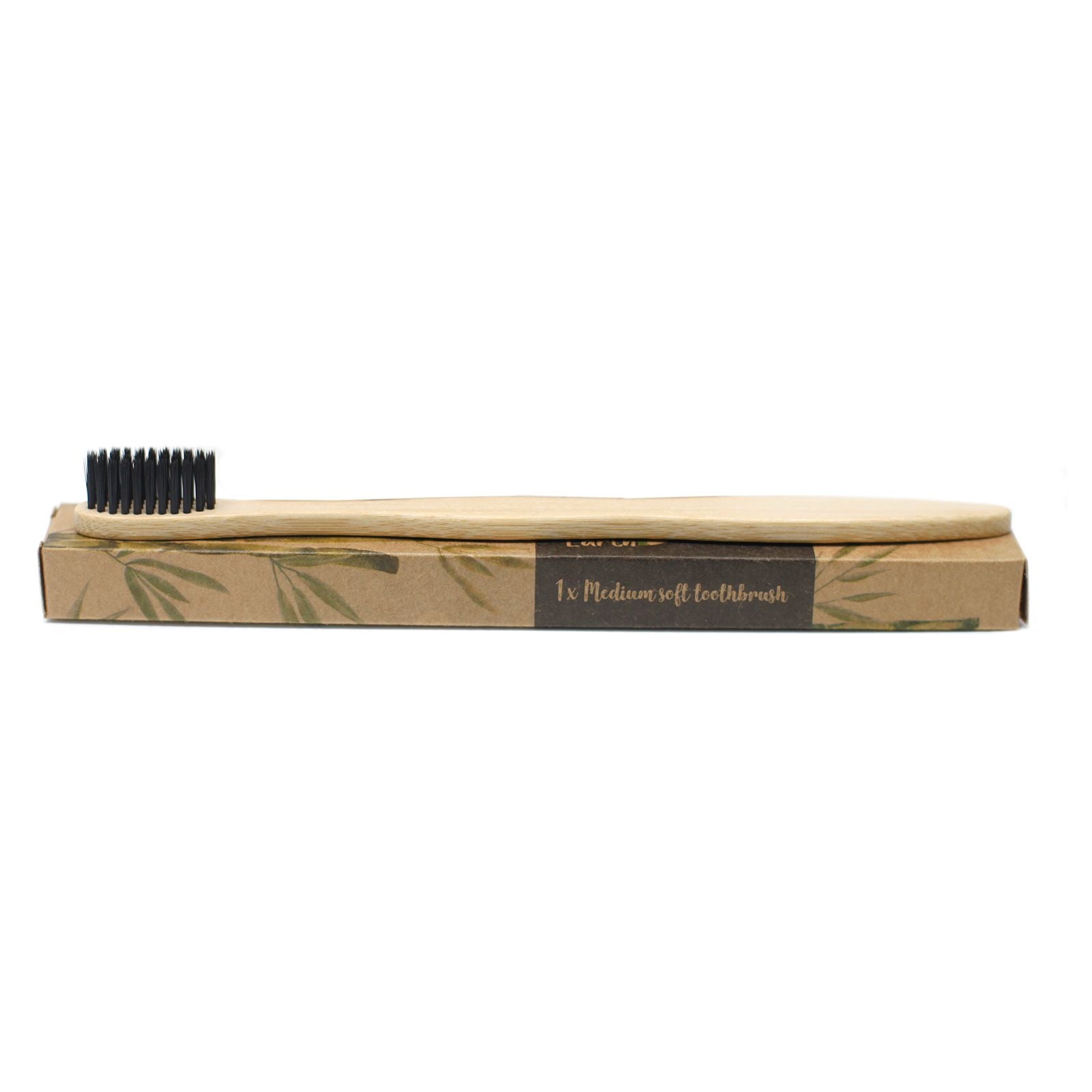 Bamboo toothbrush with packaging on a white background