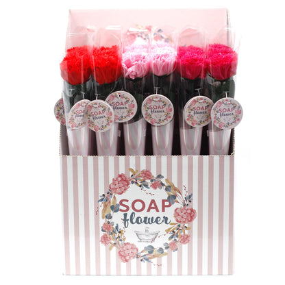 Packaged soap flowers with a decorative box labeled 'Soap Flower'.