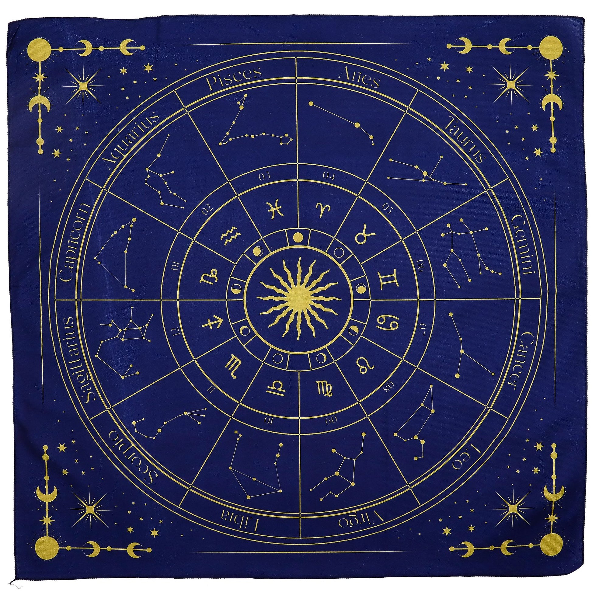 75×75cm zodiac tarot cloth spread out with full celestial wheel design