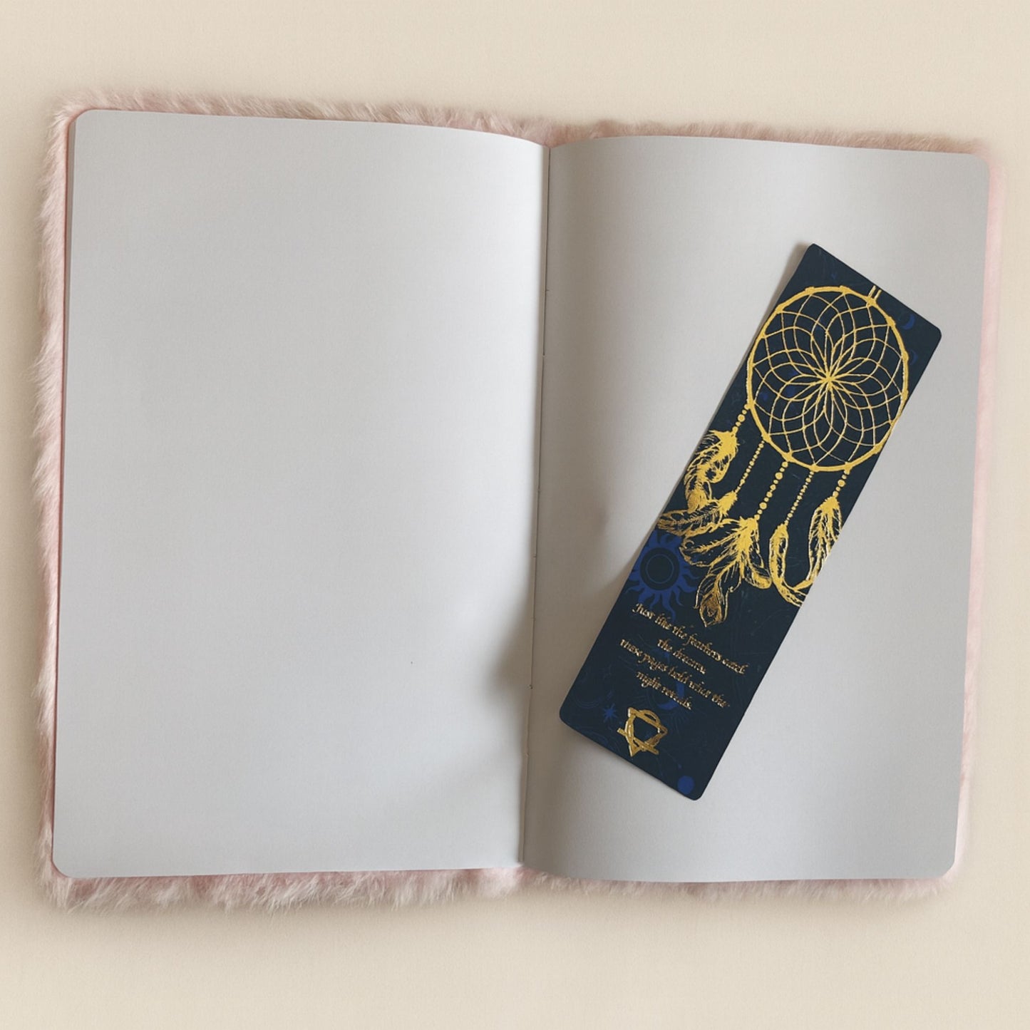 Fluffy pastel pink plush journal with silver “before I forget…” embroidery