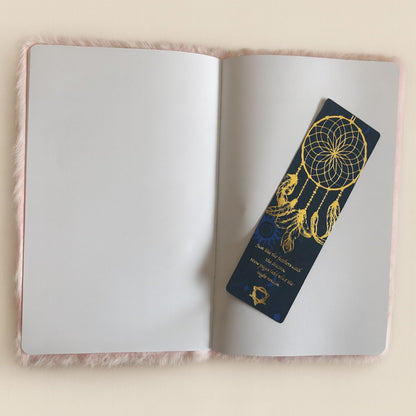 Fluffy pastel pink plush journal with silver “before I forget…” embroidery